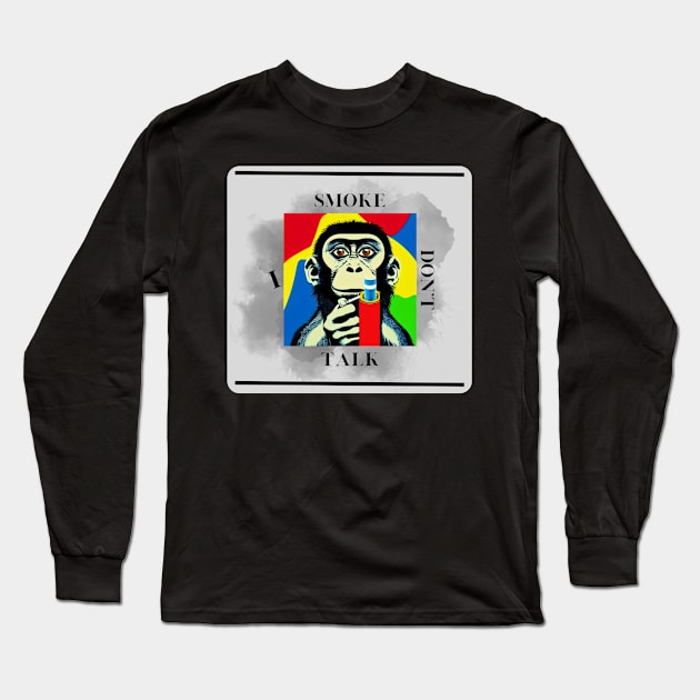 Smoking monkey - Gray rectangle Long Sleeve T-Shirt by O.M design